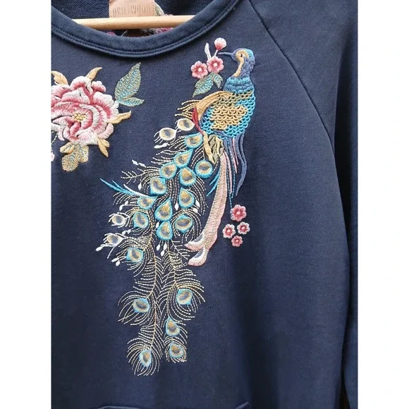 Driftwood Layla‎ Embroidered Peacock Floral Tunic Sweatshirt Dress Women's S - Picture 10 of 10